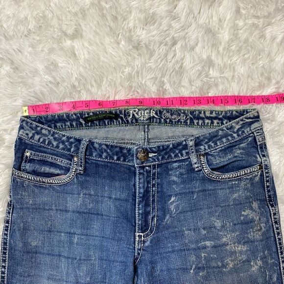 Wrangler Rock 47 Jeans Womens 35x35 Ultra Low Rise Flap Pockets Embroidered - Picture 9 of 12
